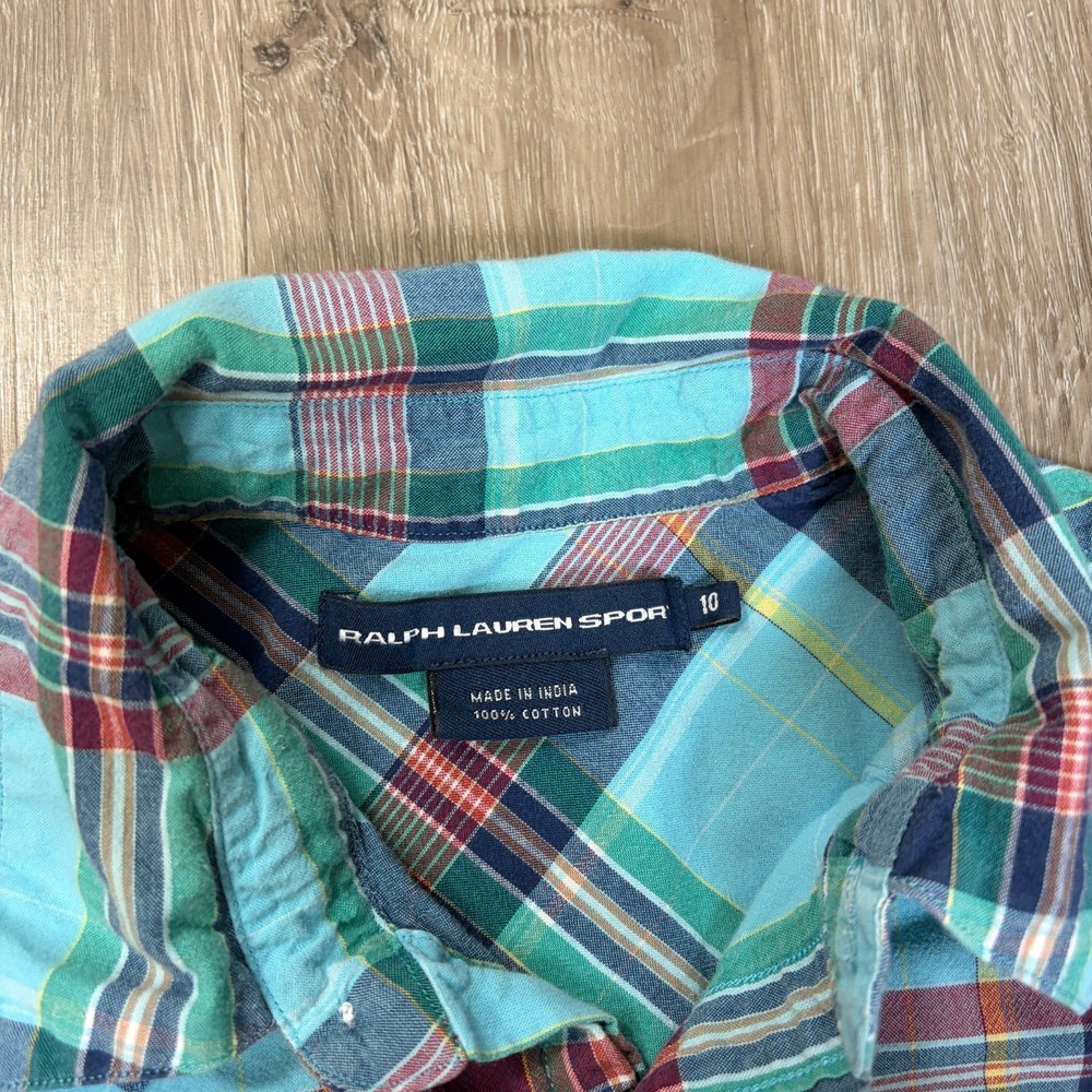 Ralph Lauren Sport Women's Plaid Pearl Snap Shirt Size 10 Blue 100% Cotton - Picture 3 of 8